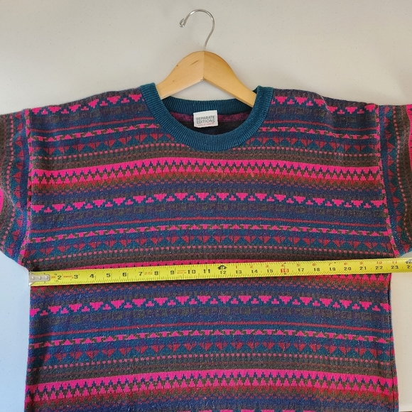 Vintage Oversized Pink Blue Fair Isle Crew Neck Sweater 90s 1990s Ski Preppy M - Picture 9 of 9